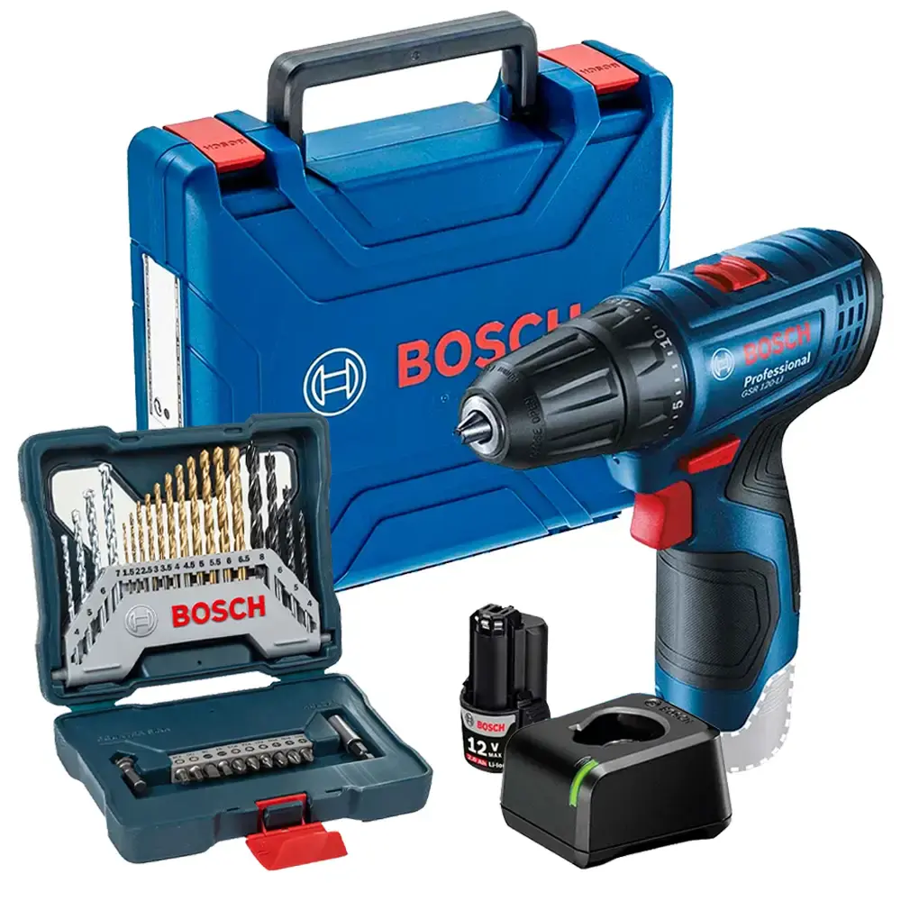 Parafusadeira 12V GSR 120-LI com estojo de brocas 30 peças Bosch — fotografia de referência