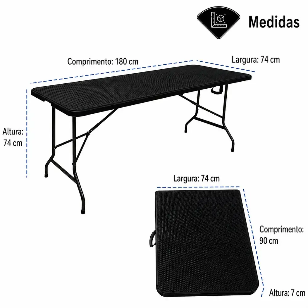 Mesa Dobrável Vira Maleta 180 x 74 CM Portátil até 150 KG Rattan ZELT — fotografia de referência