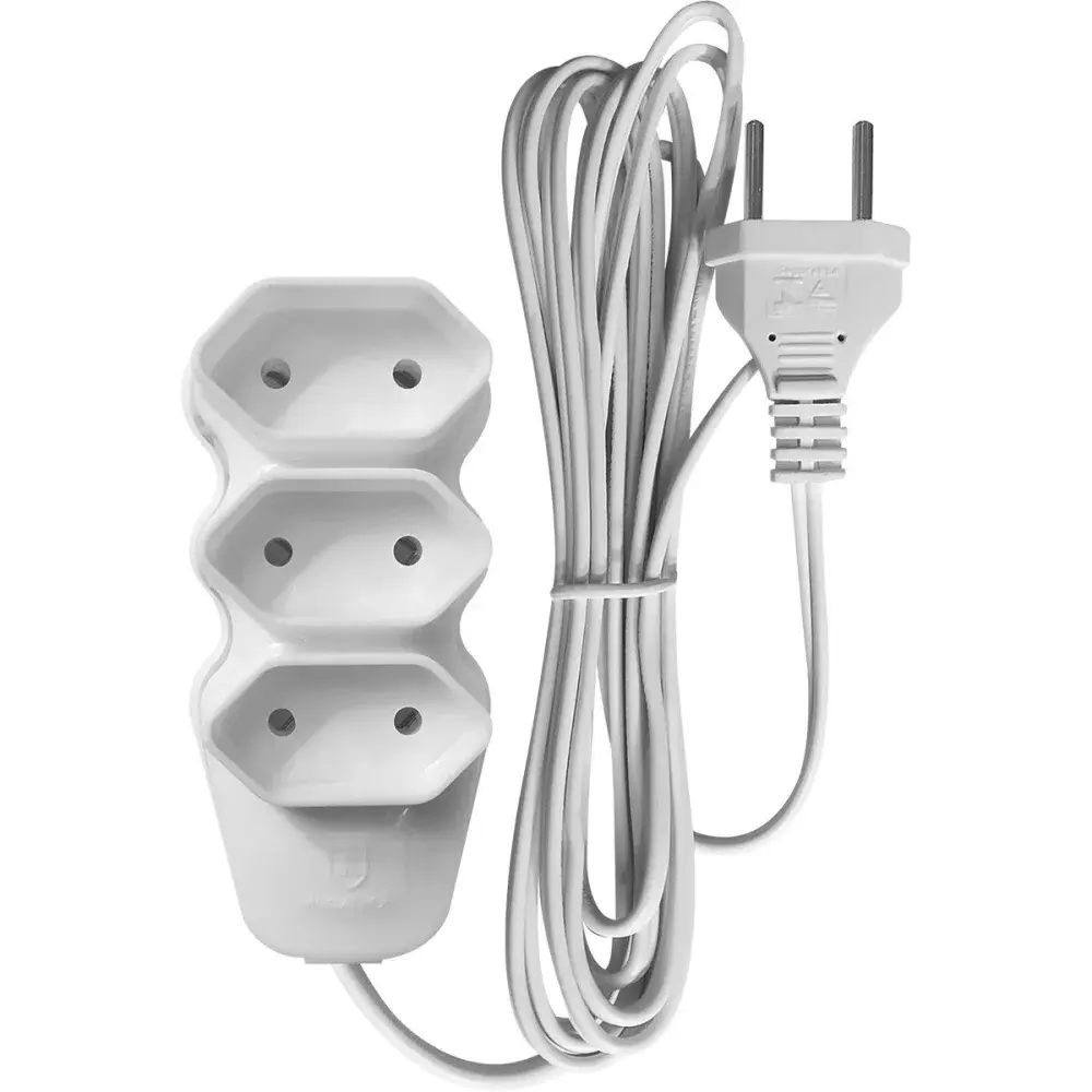 Extensão elétrica cabo paralelo branco 2P 10A 3M bivolt Liege — fotografia de referência