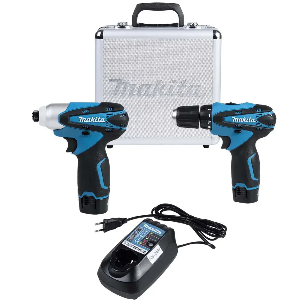Kit furadeira parafusadeira de impacto à bateria 12V Makita — fotografia de referência
