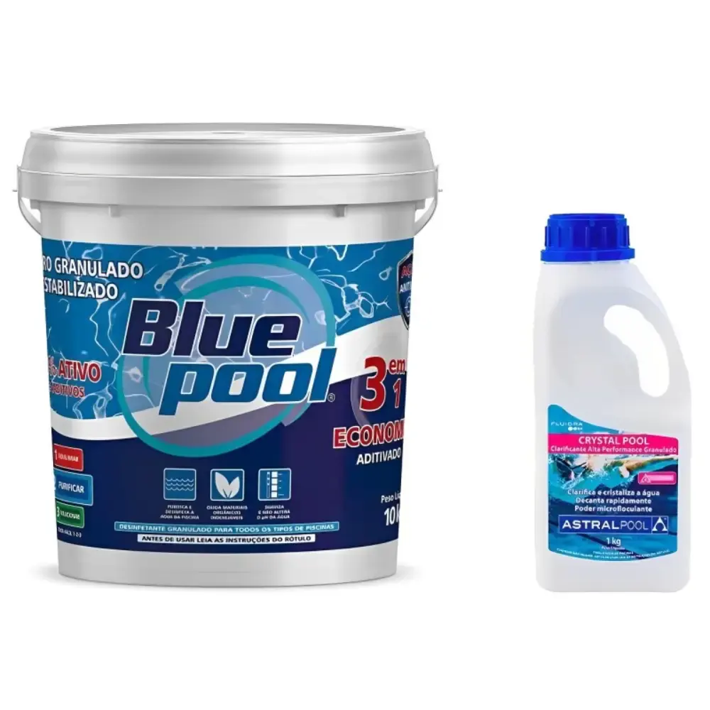 Cloro Piscina Balde 10 kg com Floculante Clarificante 1 kg FLUIDRA — fotografia de referência