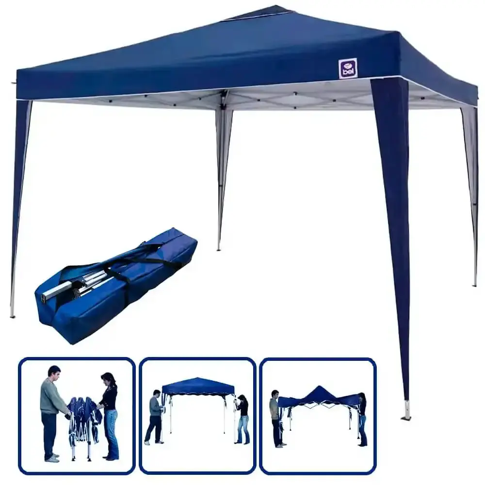 Tenda gazebo azul em poliéster 3X3M articulada 330300 BEL — fotografia de referência