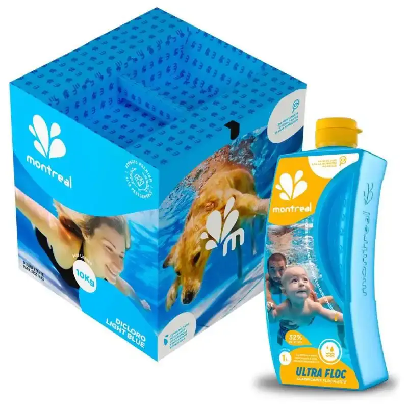 Cloro granulado light blue 10 KG + clarificante floculante para piscinas e hidrotanques Montreal