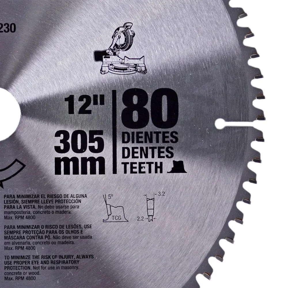 Disco de serra esquadria 12 305MM para alumínio DWA03230 Dewalt — fotografia 4