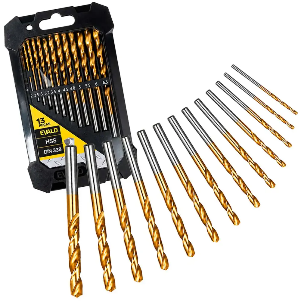 Jogo de brocas aço rápido de 1.5 à 6.5 MM kit com 13 peças Evald