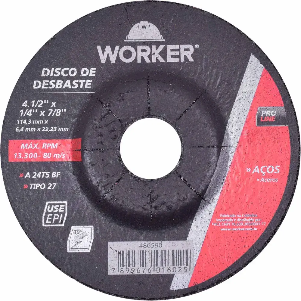 Disco desbaste aço 4.1/2 x 1/4 x 7/8 Worker — fotografia 5
