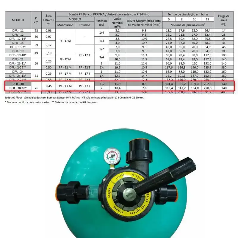 Filtro para Piscina DFR-30 p/ Bomba 2.0 CV Filtra Até 147.000 Litros de Àgua DANCOR — fotografia 3