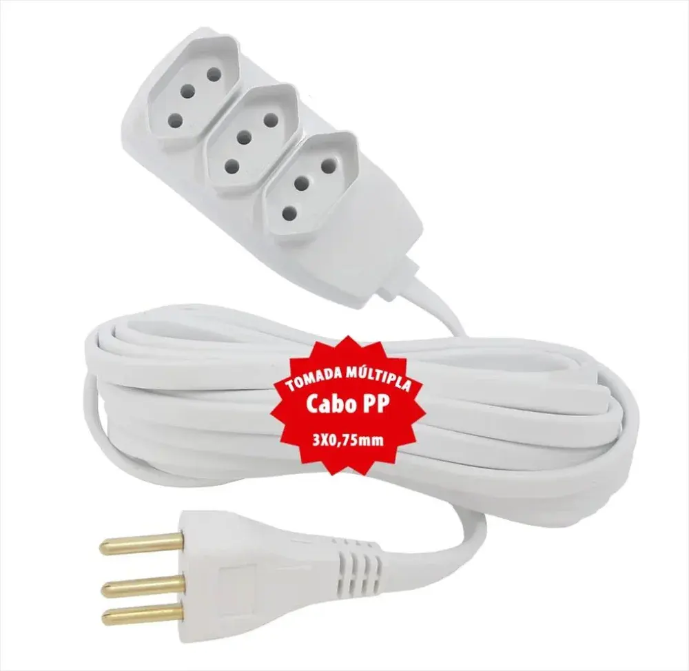 Extensão elétrica pp 3X0,75MM 5M branco lider plus