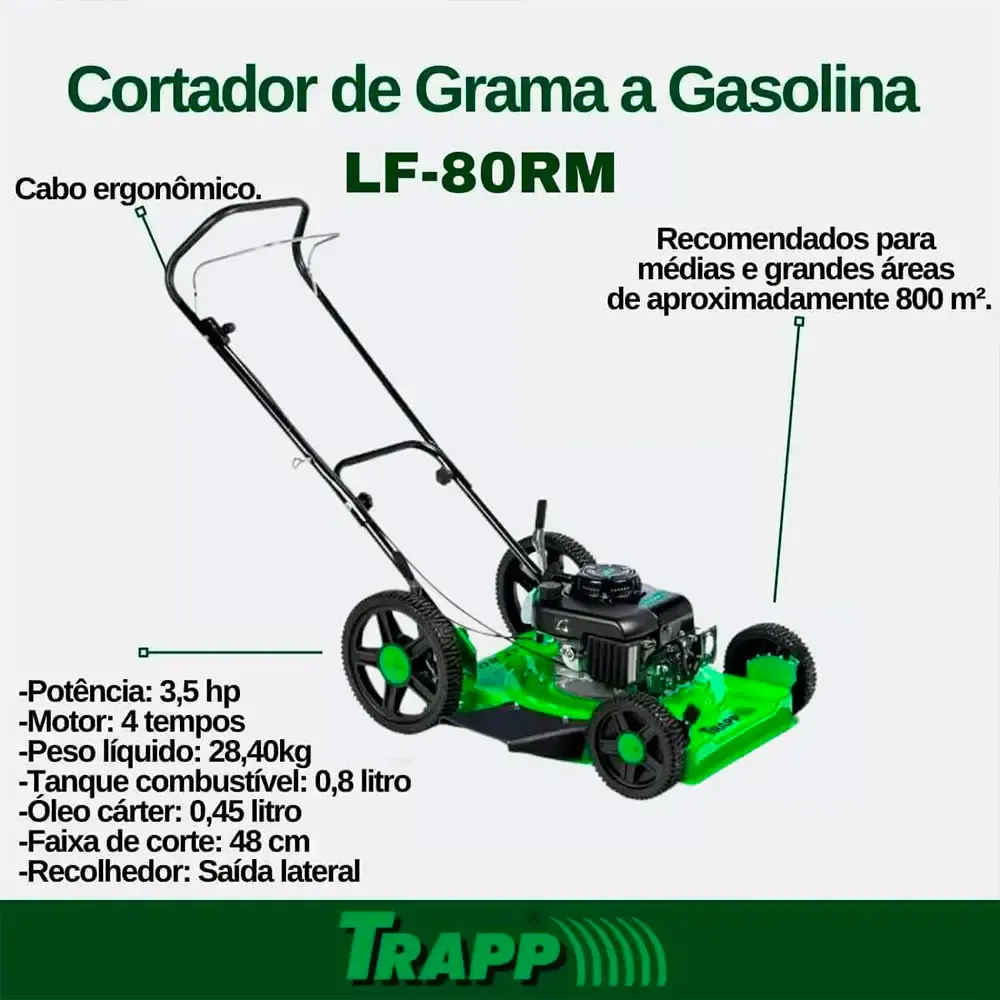 Cortador de grama gasolina 3.5 HP 4T roda alta LF-80RM Trapp — fotografia 2