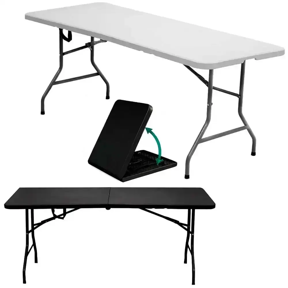 Mesa Dobrável Vira Maleta com Alça 180 × 70 CM Portátil até 150 KG ZELT Preto — fotografia de referência