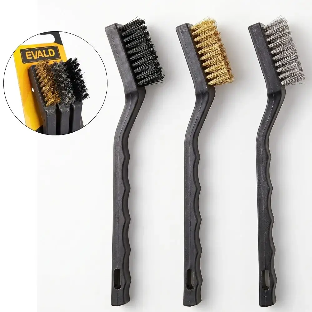 Jogo de escovas de aço manual kit com 3 peças 175 MM aço nylon latão Evald — fotografia de referência