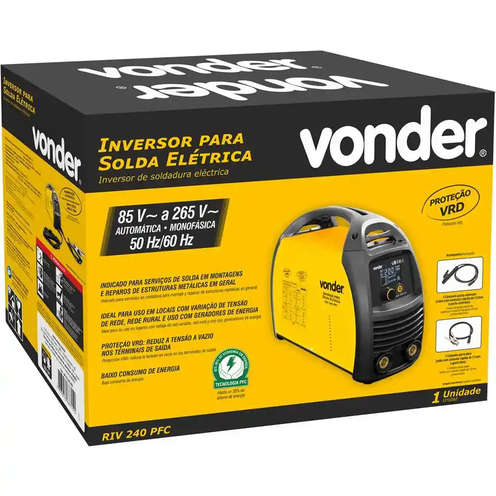 Máquina inversora de solda com eletrodo e TIG 200 a RIV 240 PFC display digital LCD 85 v a 265 v Vonder — fotografia 2