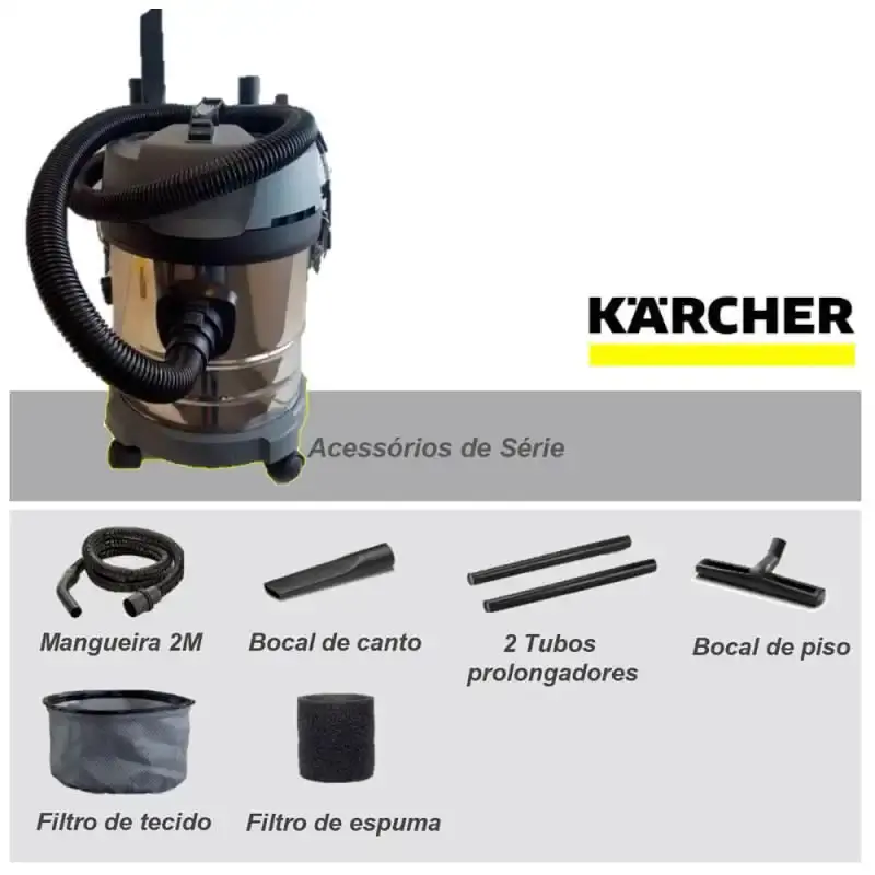 Aspirador de pó e líquido 20 litros 1400W NT 2000 inox Karcher 220 V — fotografia 4