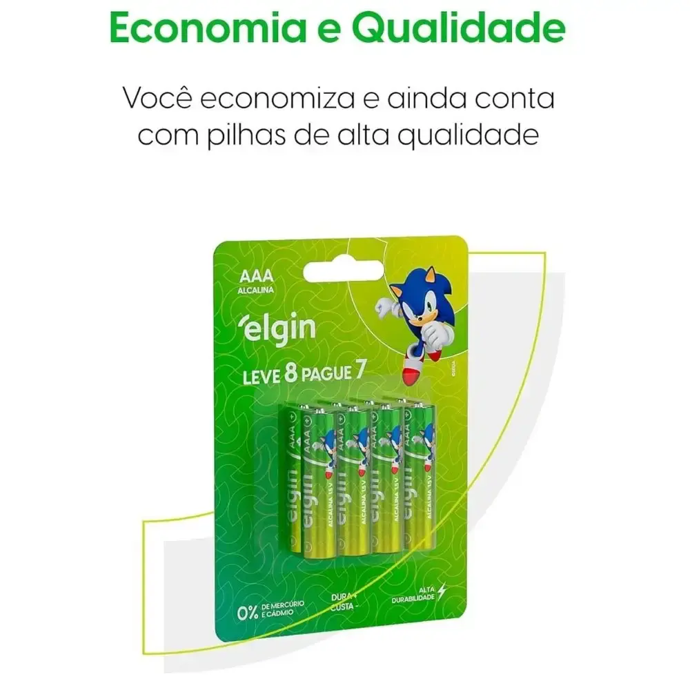 Pilha alcalina tipo palito 1,5V AAA 8 peças Elgin — fotografia 6