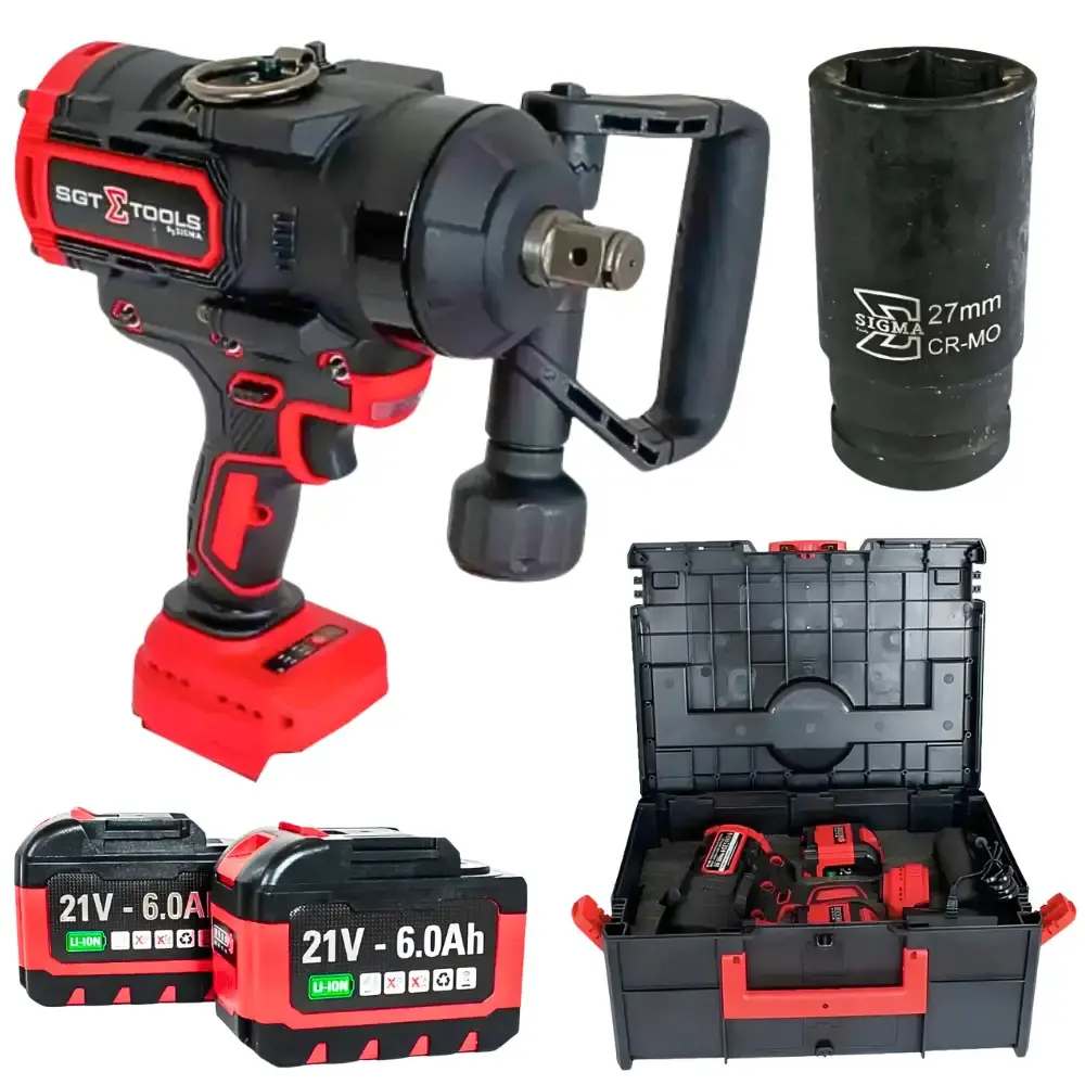 Chave de Impacto 3/4 Polegadas com 2 Baterias 21V e Soquete Impacto 3/4 Polegadas x 27MM SIGMA