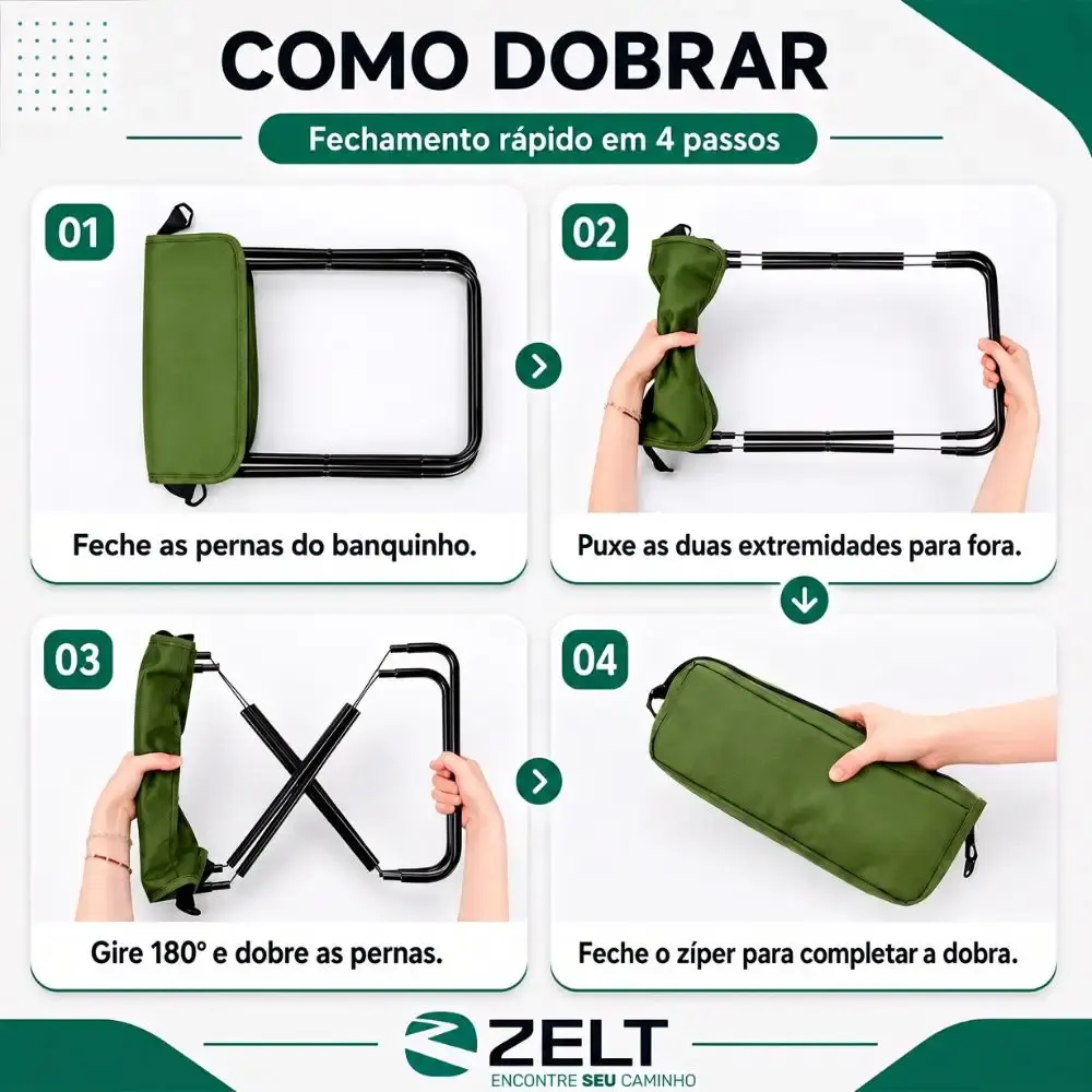 Banqueta dobrável camping portátil banco pesca praia lazer vira bolsa Zelt Preto — fotografia 11