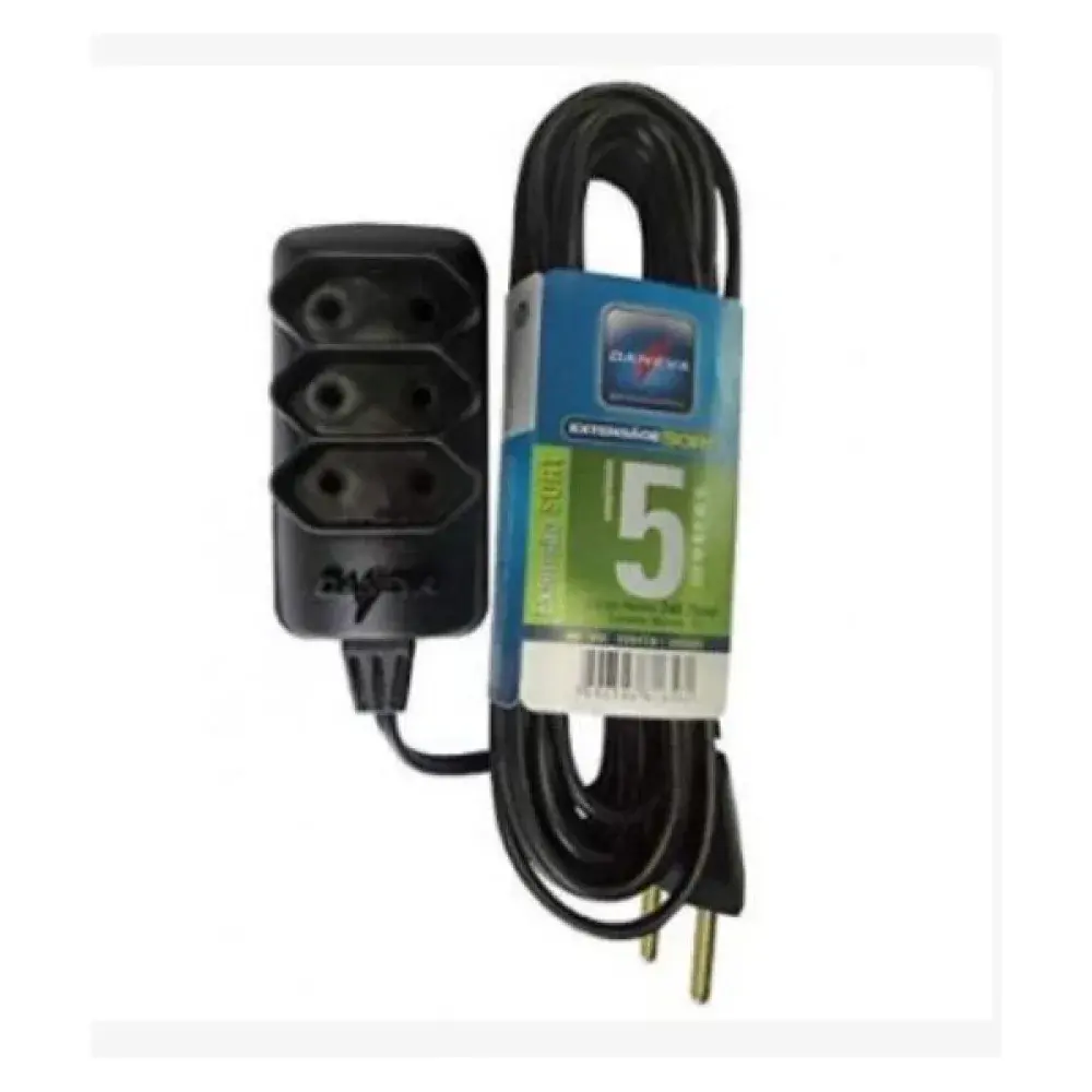 Extensão elétrica pl Daneva 2X0,75MM 5M preta