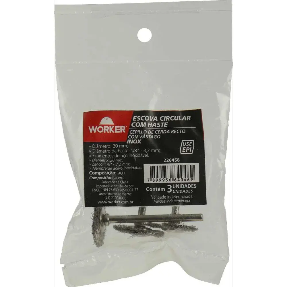 Escova circular com haste em inox 1/8 3,2X20MM Worker — fotografia 6