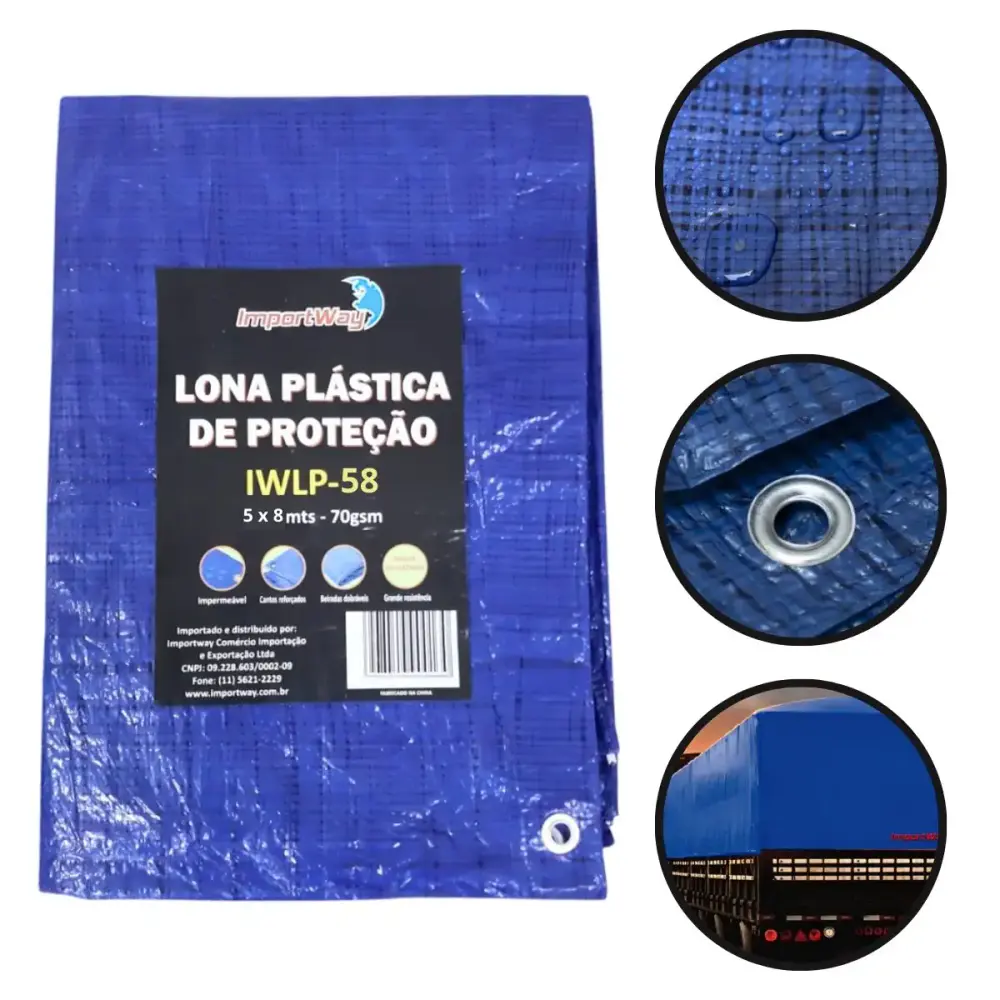 Lona Carreteiro 100 Micras Leve 5 x 8 Metros Azul IWLP58 IMPORTWAY — fotografia de referência