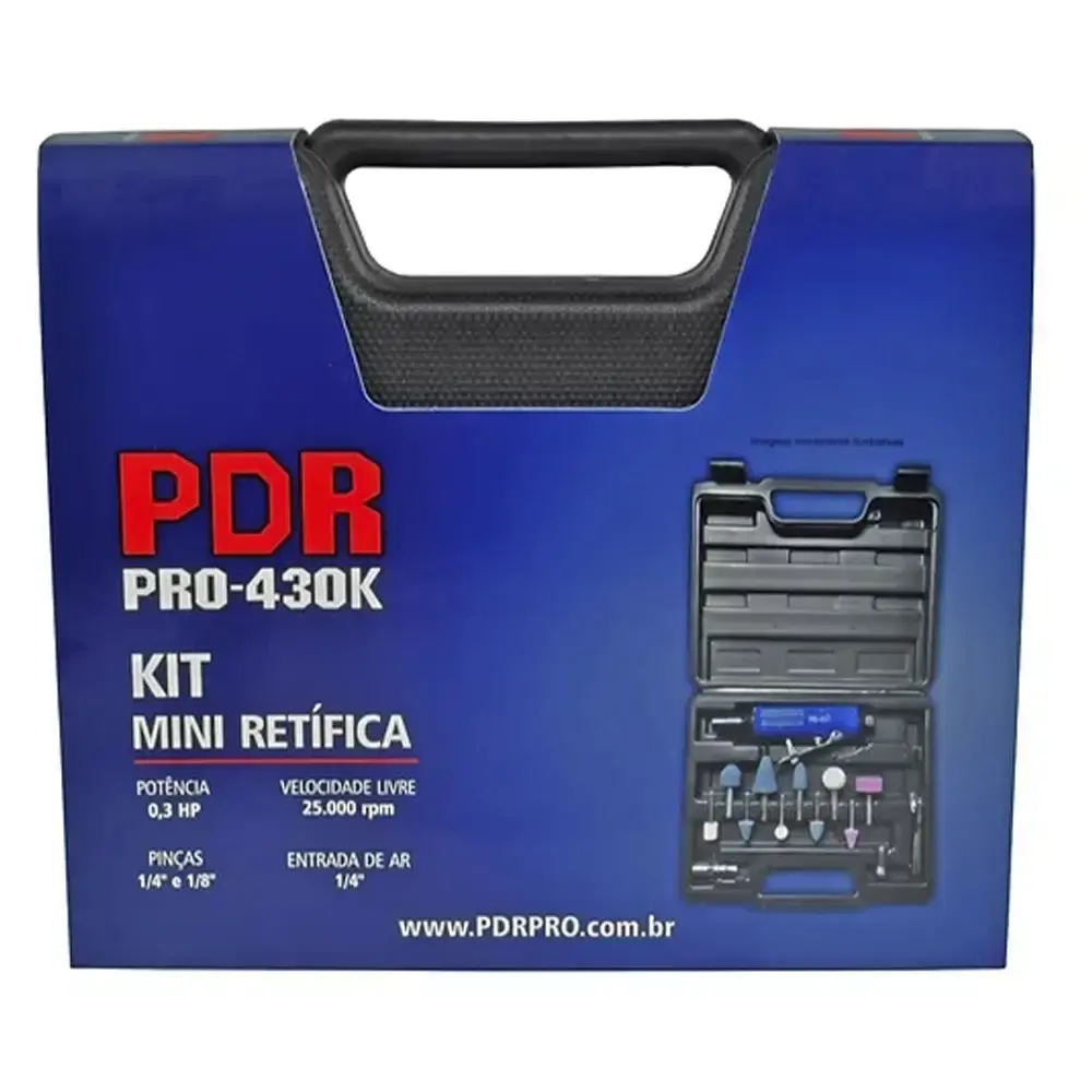 Mini retifíca pneumática com maleta e acessórios PRO-430K PDR by Ldr2 — fotografia 3