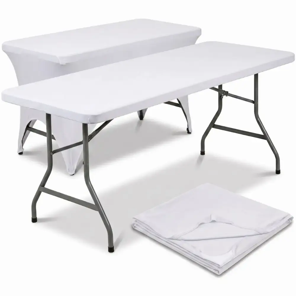 Kit Mesa Dobrável Vira Maleta 180 x 74 x 74 CM com Toalha Capa Retangular Elástica Branca CASA LYS — fotografia de referência