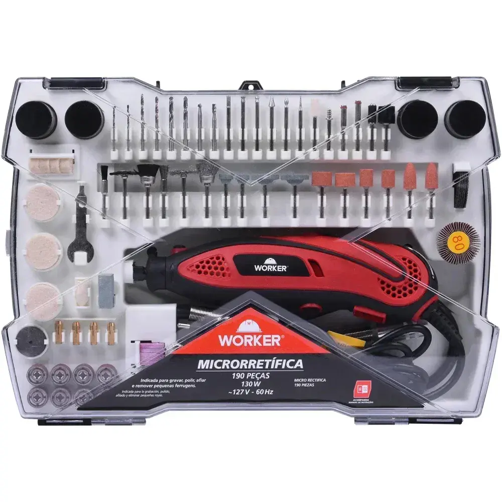 Microrretífica 130W 190 peç Worker 127V — fotografia 6