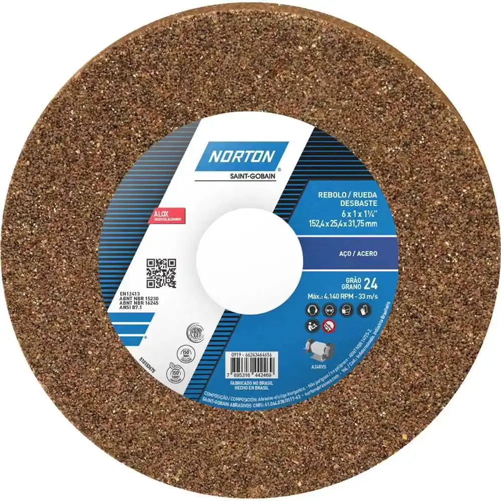 Rebolo reto para ferro 6" x 1" grão 24 66243464656 Norton