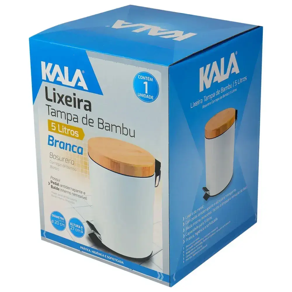 Lixeira tampa de bambu branca 5L Kala — fotografia 6