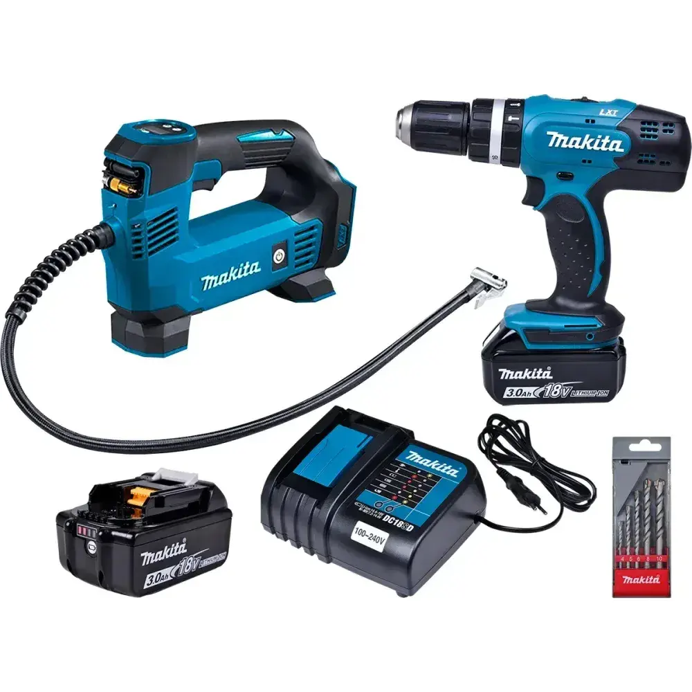Kit furadeira/parafusadeira DHP453 + compressor DMP18 Makita — fotografia 7
