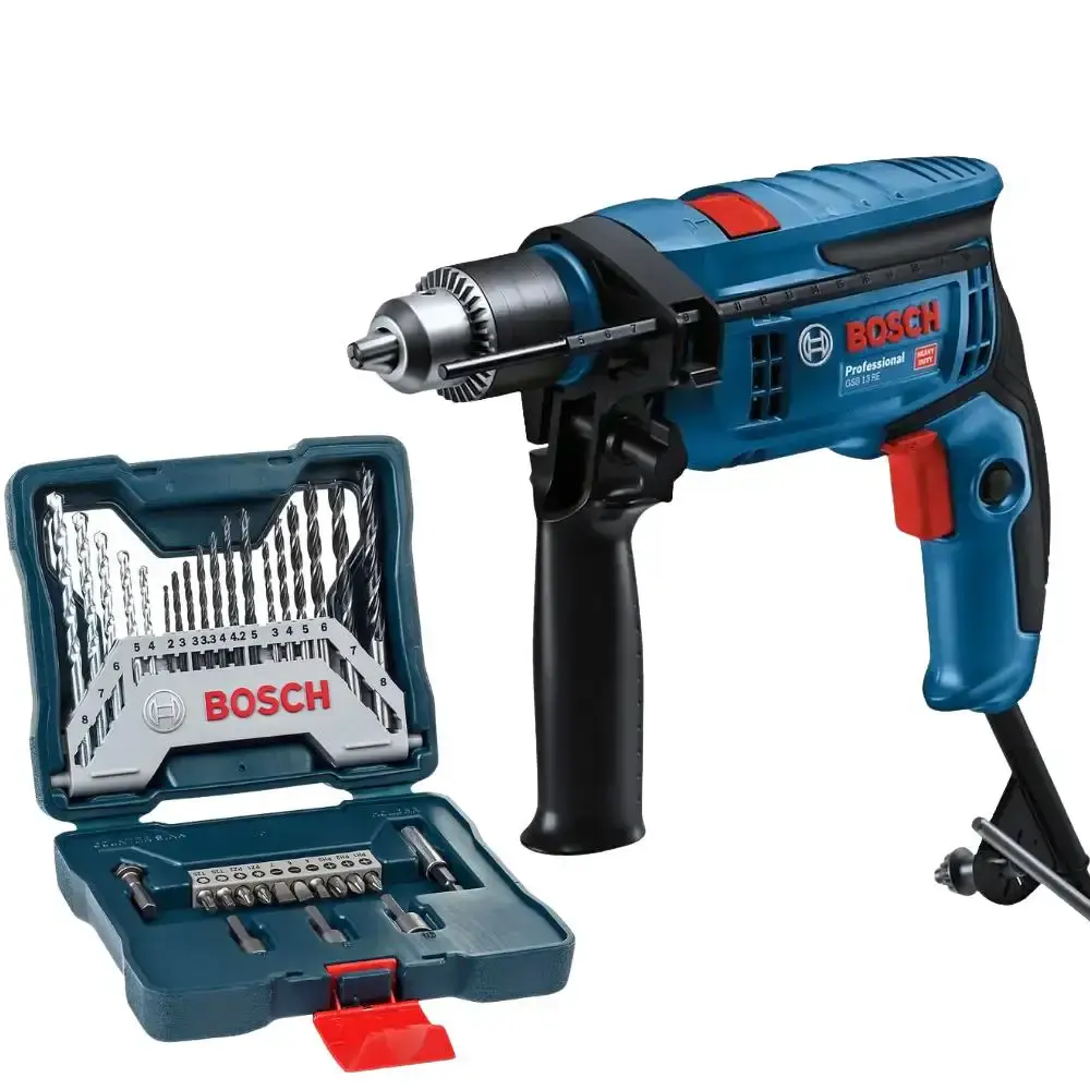 Furadeira de impacto 750W GSB 13 RE com estojo de brocas e pontas x-line 33 peças Bosch 220 V — fotografia de referência