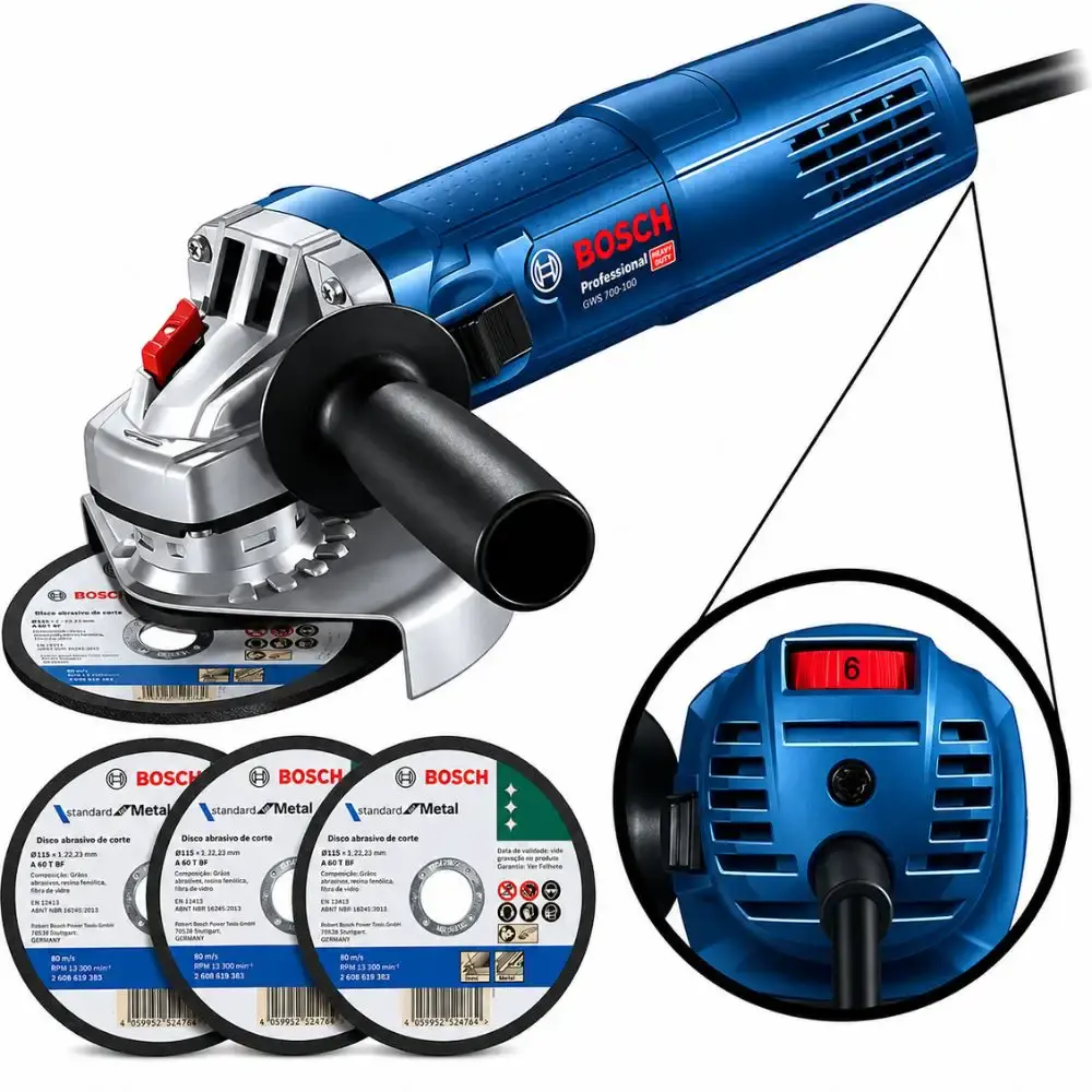 Esmerilhadeira angular 5 POL 900W GWS 9-125 s com 3 discos de corte standard Bosch 110 V — fotografia de referência