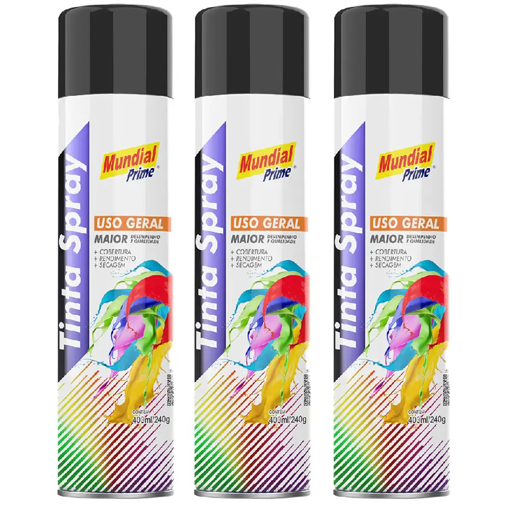 Tinta Spray Semi Brilho Preto 400 ml 03 Uni Mundial Prime — fotografia de referência