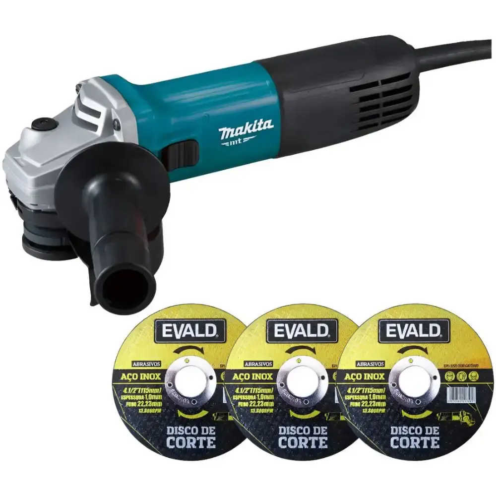 Esmerilhadeira angular 4.1/2 polegadas Makita com 3 discos evald 110 V — fotografia de referência