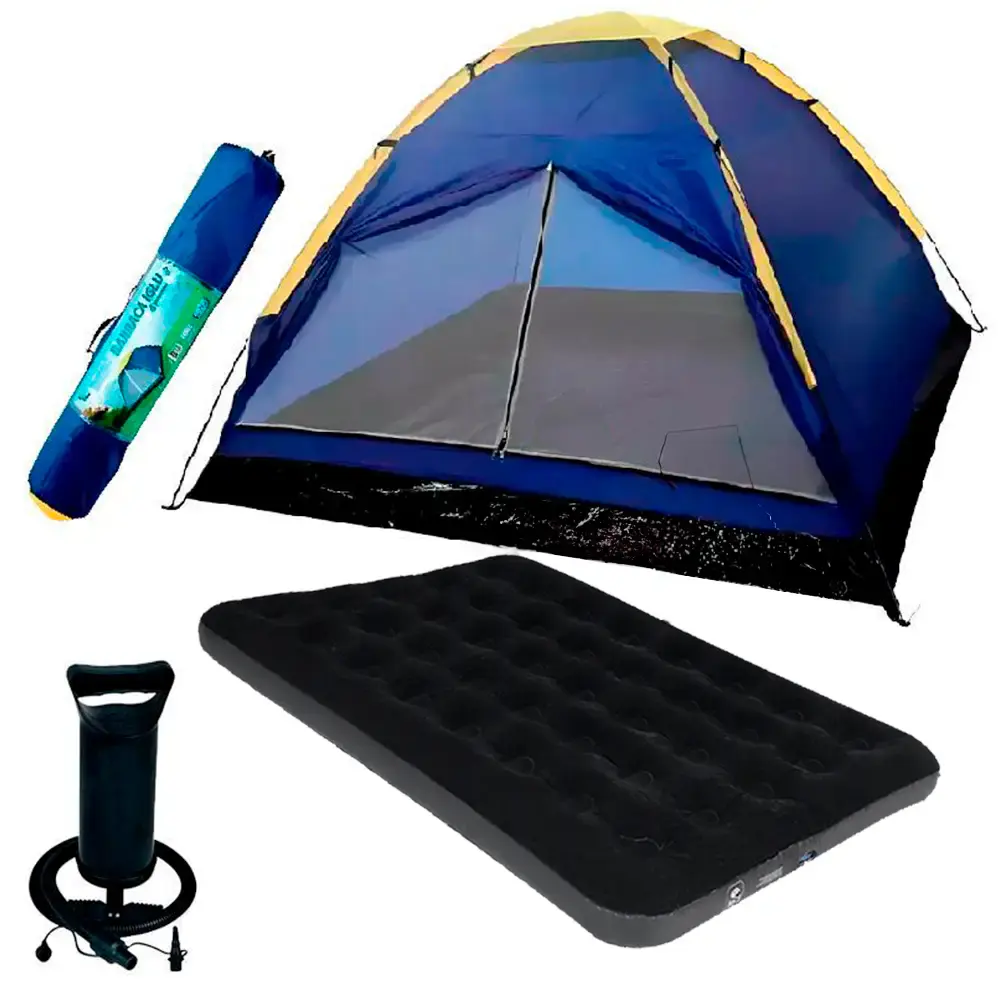 Barraca para camping iglu 4 pessoas + colchão inflável casal + bomba — fotografia de referência