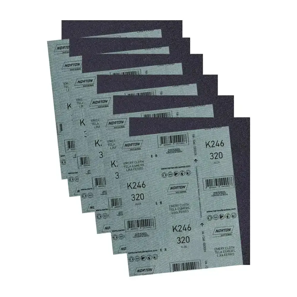 Folha de lixa metal para ferro grão 320 K246 com 25 unidades Norton — fotografia de referência