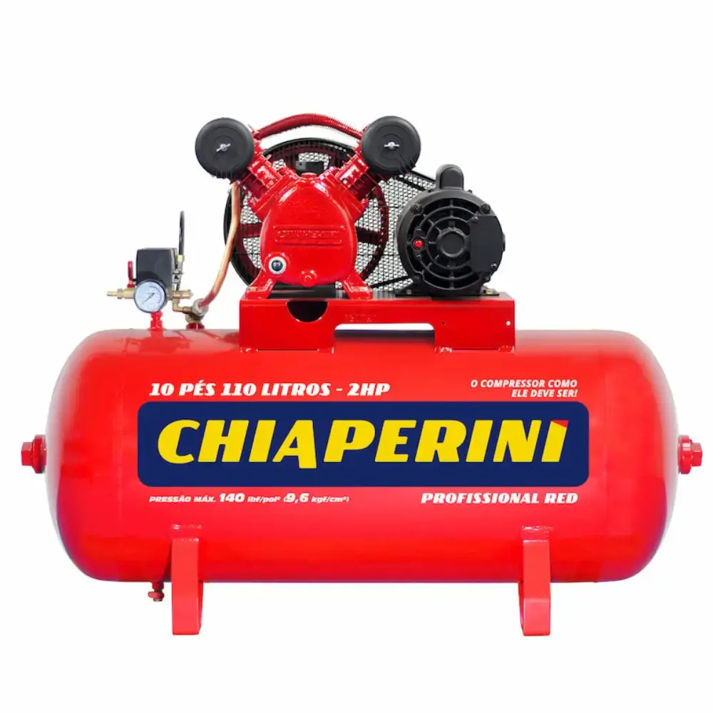 Compressor de ar 10 pés 110 litros 2 HP 2 pistões RED mono Chiaperini