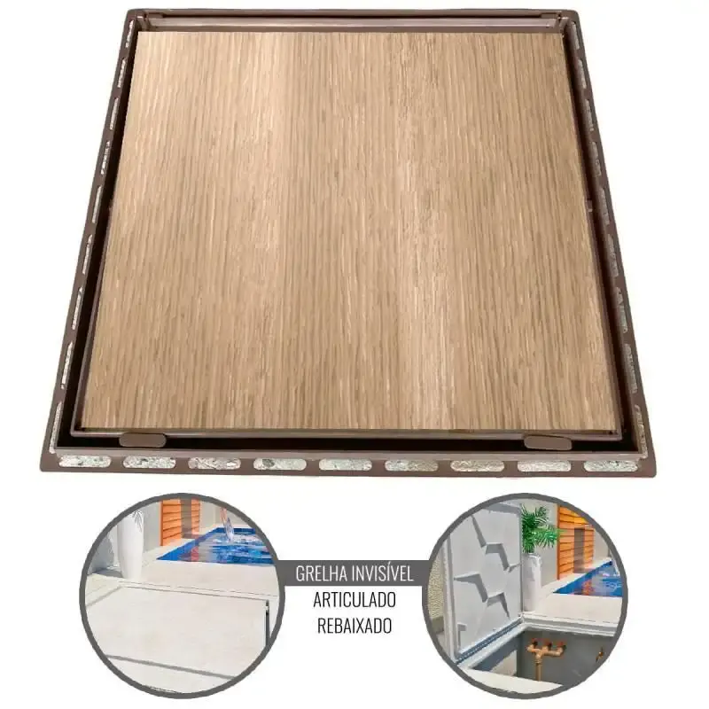 Tampão 90 x 90 CM Rebaixado Articulado Grelha Invisível Casa Máquinas Piscinas 371905 Marrom GDA