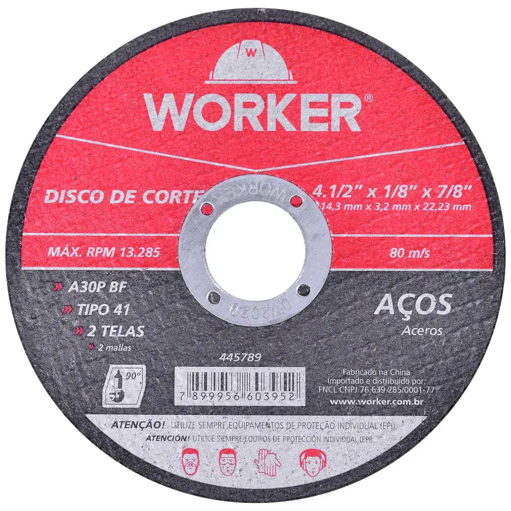Disco de corte para aço A30P bf 4.1/2”/8” Worker