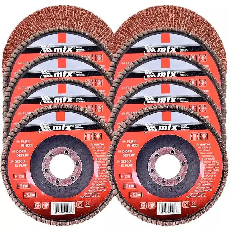 Disco de lixa flap 4.1/2 POL grana 120 kit com 10 unidades MTX — fotografia de referência