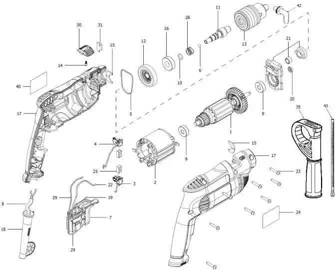 Engrenagem da furadeira DWD502 Dewalt — fotografia de referência