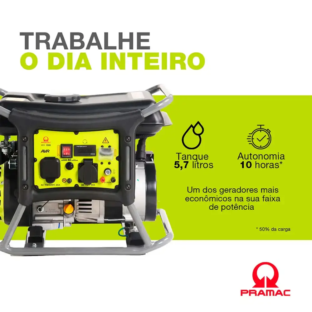 Gerador gasolina 1.5KVA digital com avr 4T WX1500 mono bivolt PR122MXI003I Pramac — fotografia 6