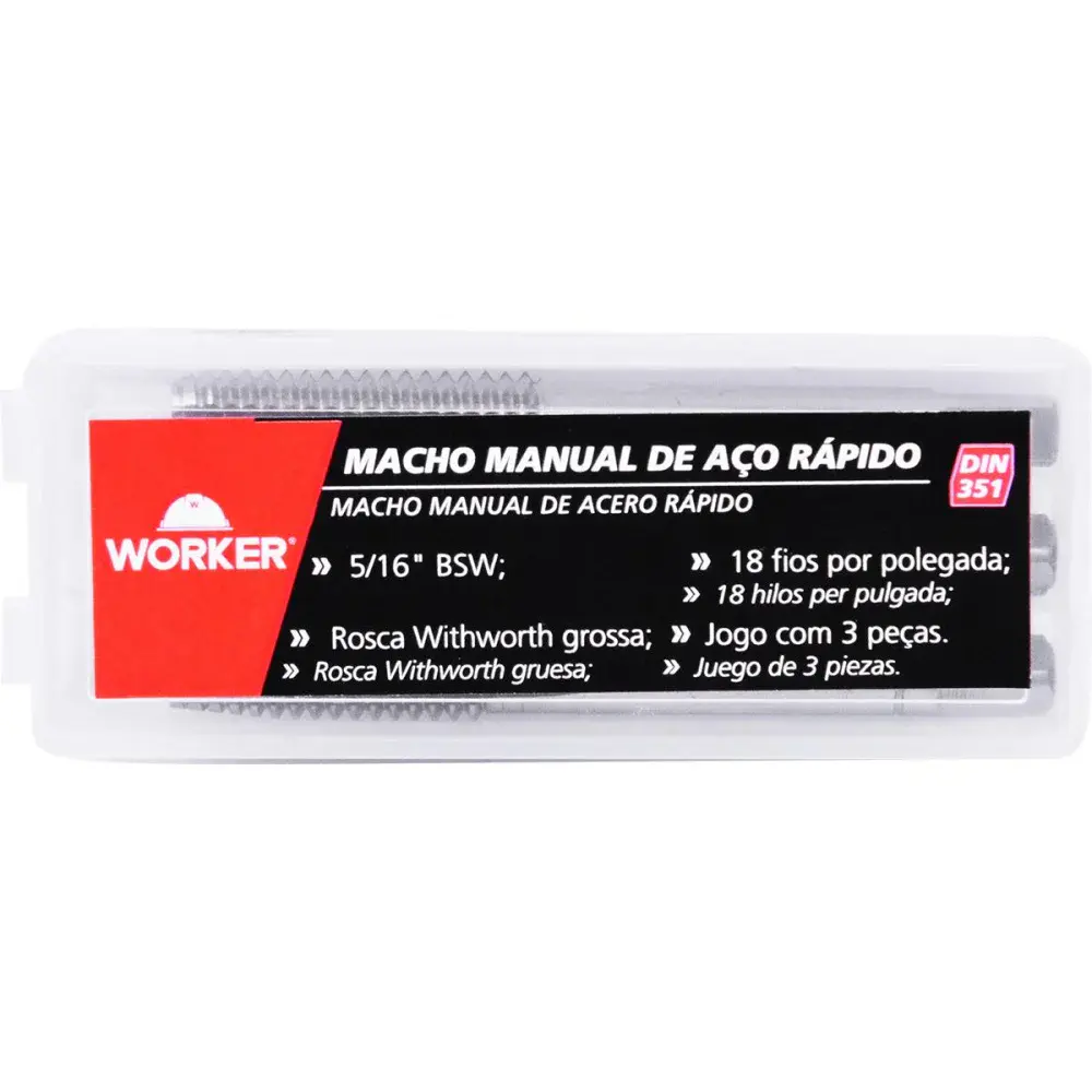 Jogo de macho manual em aço rápido com 3 peç 5/16 Worker — fotografia 6