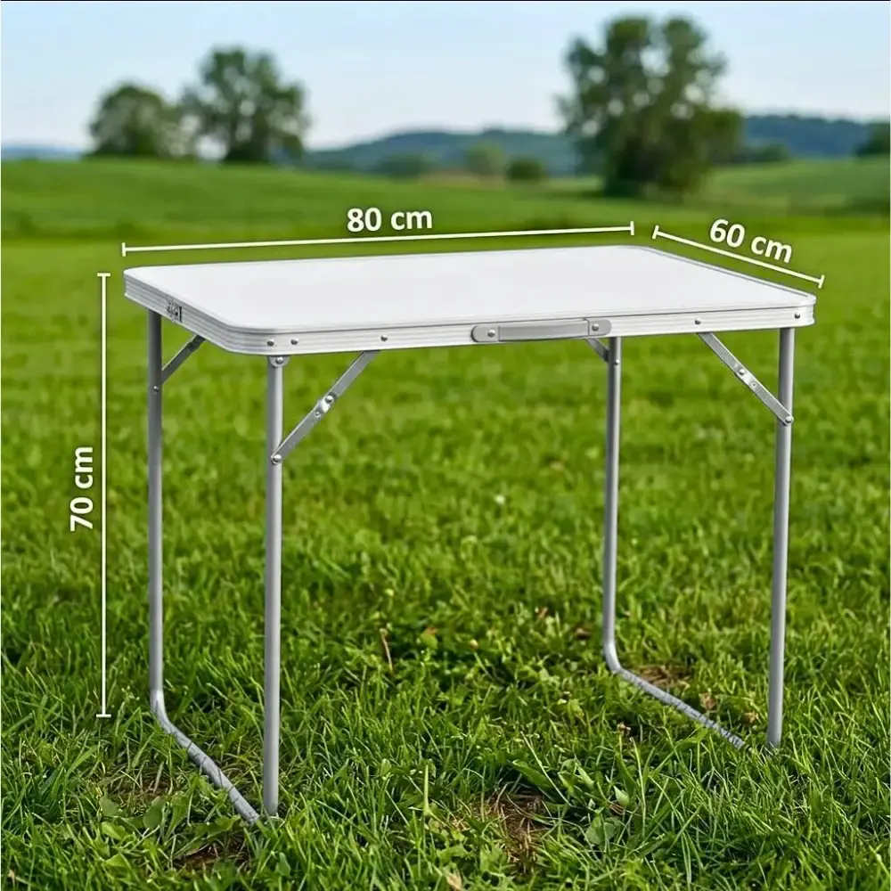 Mesa Prática Vira Maleta Camping de Alumínio 80cm x 60cm Branca ZELT — fotografia 3