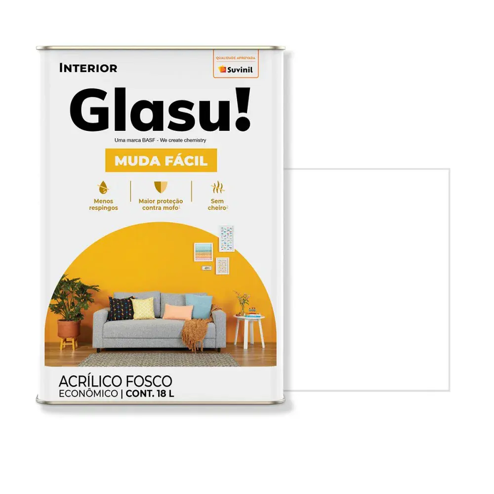 Tinta acrílica muda fácil fosco branco 18L glasu Suvinil Glasu!