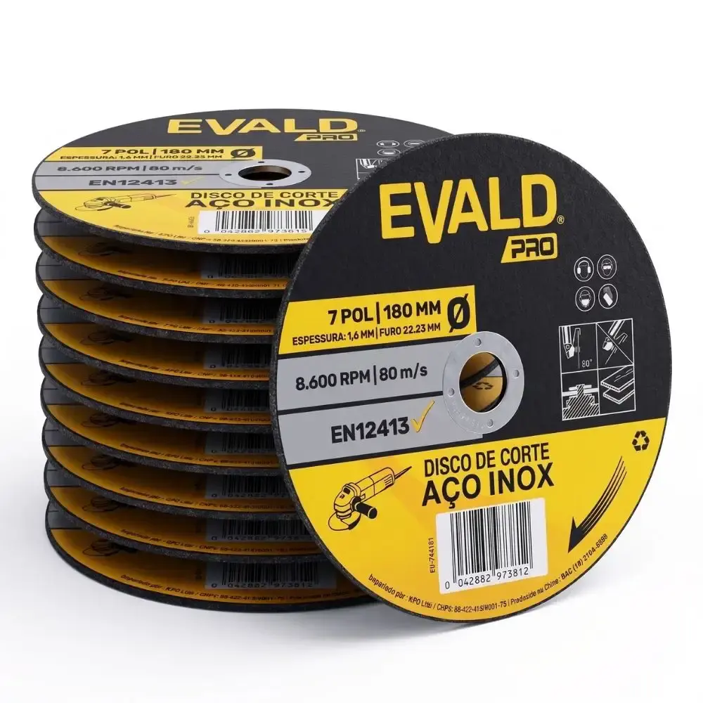 Disco de Corte Inox 10 Unidades 7 POL x 1,6 MM 8.600 RPM EVALD PRO — fotografia de referência