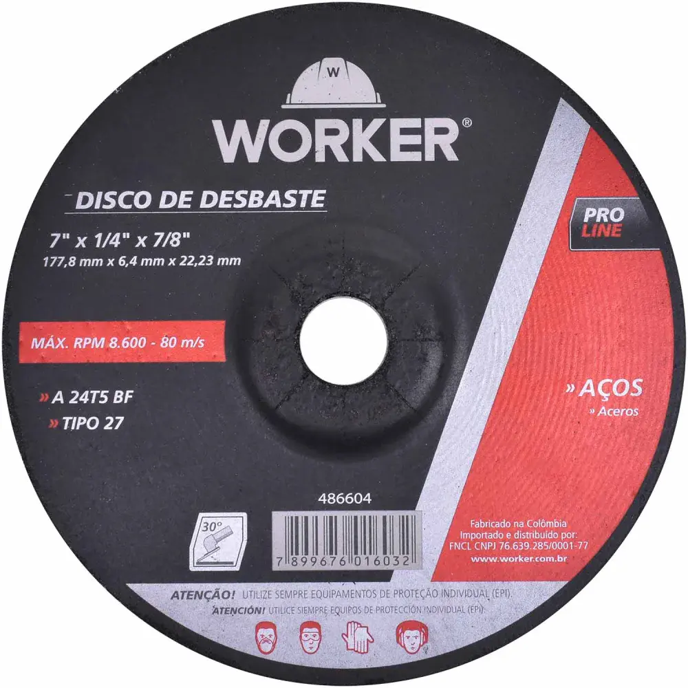 Disco desbaste aço 177,8X6,4X22,23MM Worker — fotografia de referência