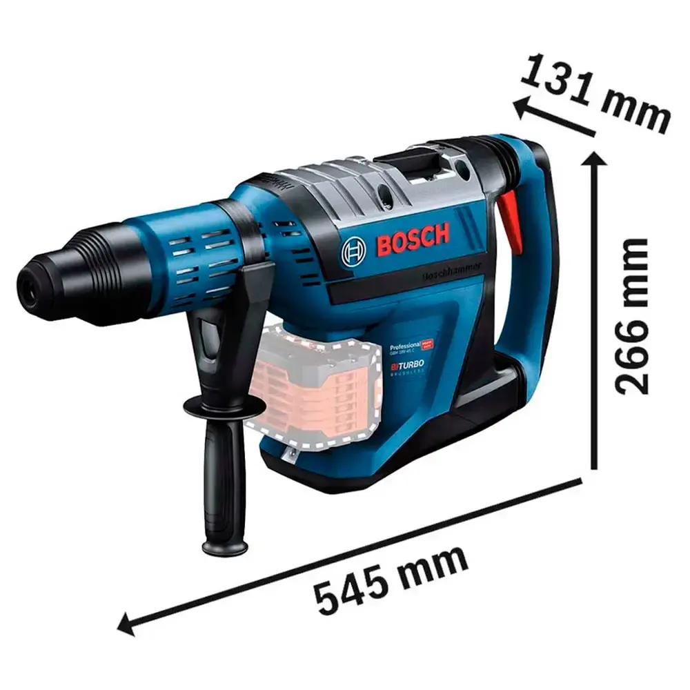 Martelete à bateria sds-max 18V biturbo brushless sem bateria e sem carregador GBH 18V-45C Bosch — fotografia 4