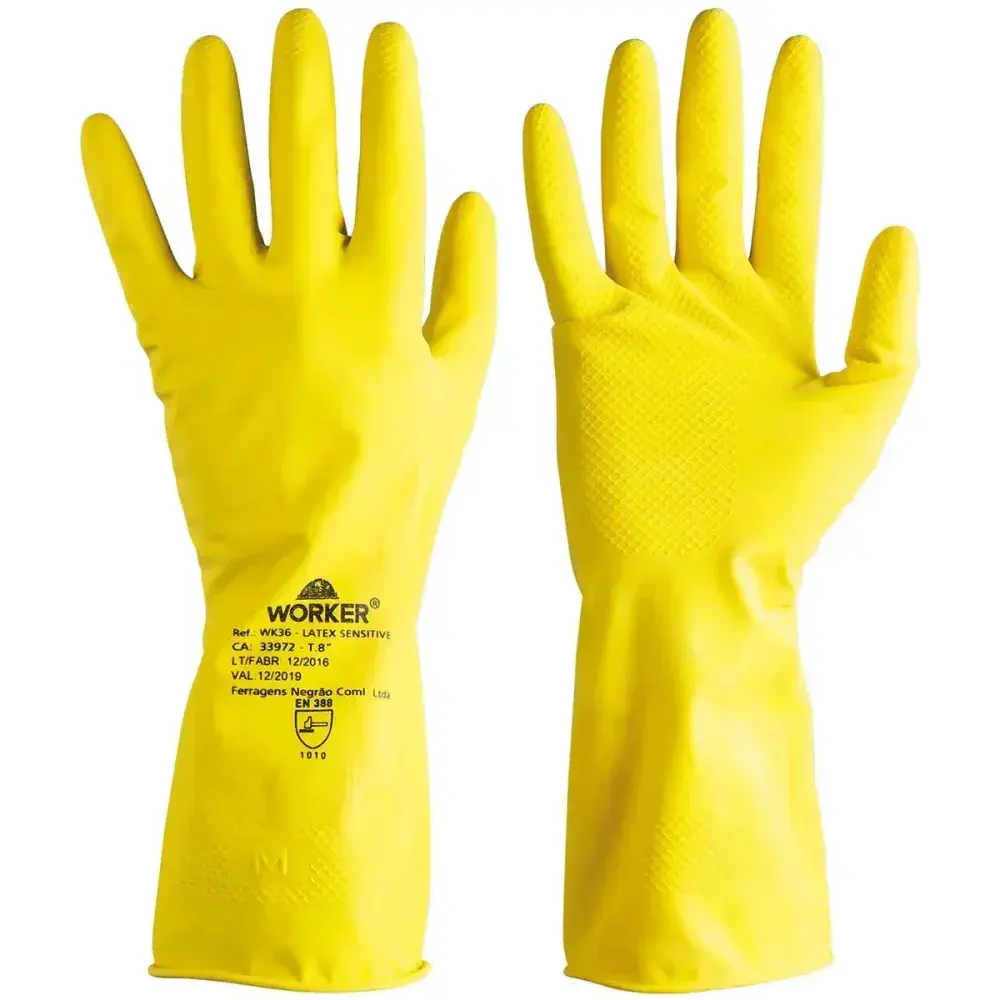 Luva de látex sensitive g antiderrapante flocada amarela Worker — fotografia de referência