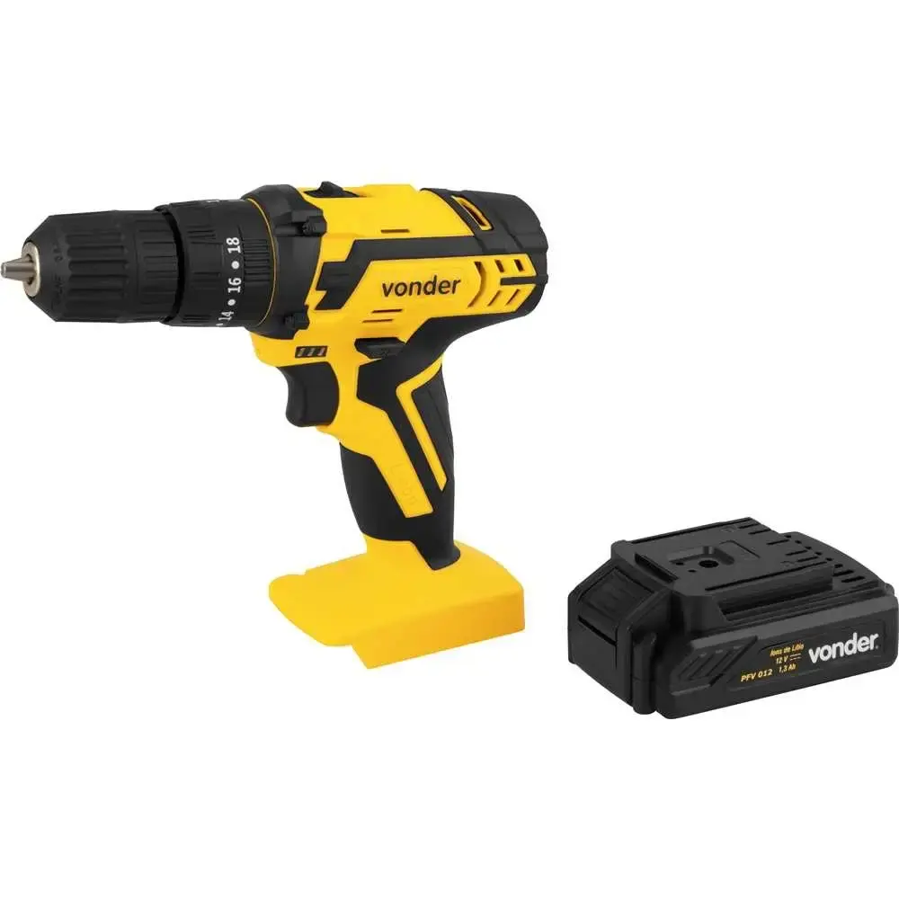 Parafusadeira e furadeira Impacto à Bateria 12V Bivolt com Jogo 74 Peças e Maleta PFV 074 VONDER — fotografia 3