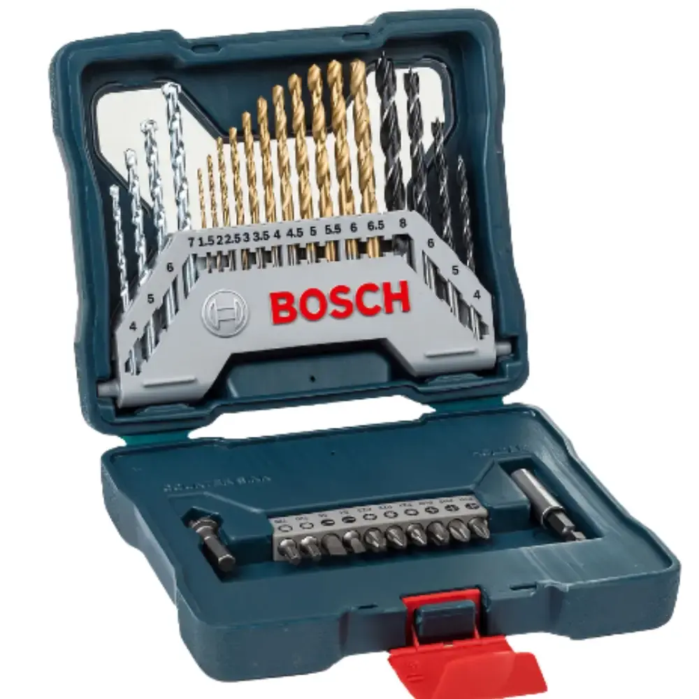 Kit parafusadeira furadeira 2 baterias e carregador com estojo de brocas e pontas x-line 30 peças Bosch — fotografia 3
